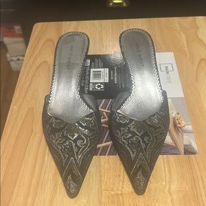 Nine West Black and Silver Patterned Mules